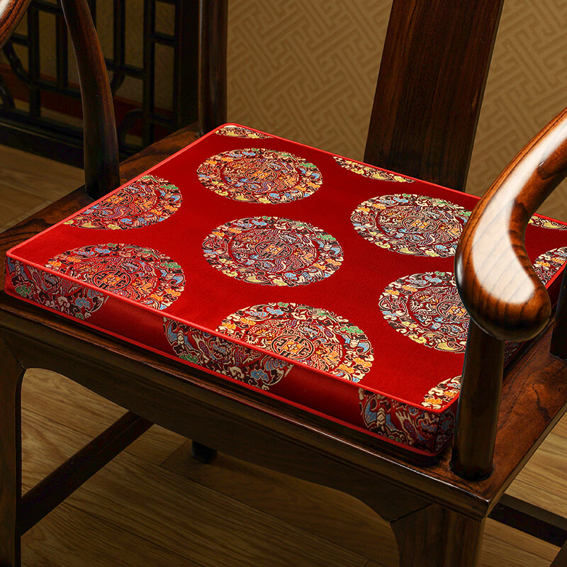 浩秦 新中式椰棕垫红木沙发坐垫防滑凳子垫圈椅实木椅子红色餐椅座垫 五龙团-红色 45X38厚5cm椅垫（椰棕垫）