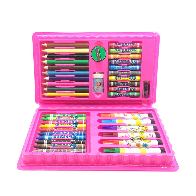 儿童水彩笔绘画套装送画本礼盒画笔蜡笔幼儿园礼物小学生美术用品 42件套粉红色