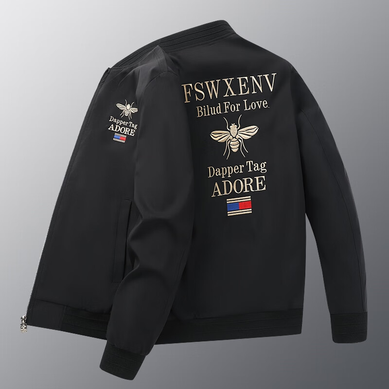 lmay酷爵士男装春秋男士刺绣小蜜蜂夹克休闲风青年棒球领上衣 6801