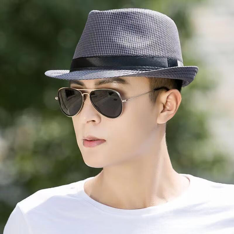 抖芊  礼帽男士夏天英伦爵士帽小礼帽遮阳帽子中年出游礼帽 黑白色 58