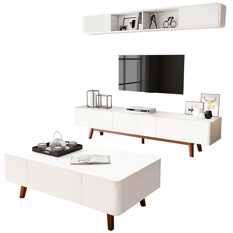 古宜現(xiàn)代實木腿電視柜小戶型地柜黑白玻璃烤漆客廳茶幾組合套裝 茶幾【黑色】