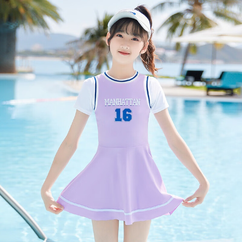 佑游儿童连体泳衣女孩中大童可爱女孩3-12岁游泳衣连体专业舒适泳装
