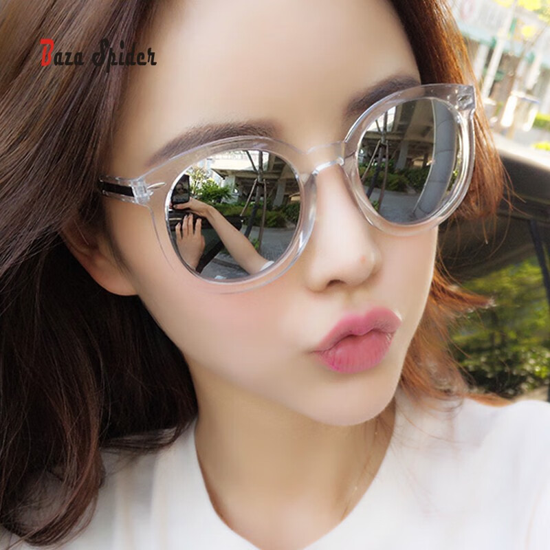 八爪蜘蛛女士墨镜反光开车旅行阳光太阳镜女优雅圆脸长脸个性时尚 白