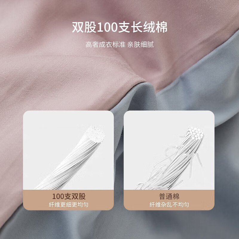 雅色100支被套单件超柔水洗长绒棉被套纯棉床上用品宿舍单人双人被套 双拼纯色-淡紫+安静蓝 【单被套】220*240cm