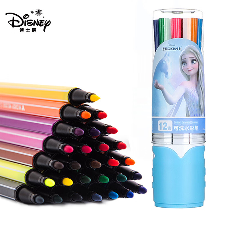 迪士尼(Disney)12色可洗水彩笔 学生彩色绘画涂色笔 儿童六角杆画画笔艾莎公主女生礼物 冰雪奇缘D01479F