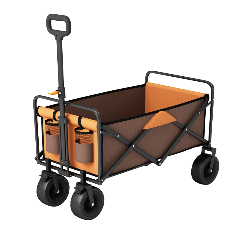 骆驼行者户外露营车折叠车野餐车营地车露营装备便捷刹车拖车推车购物旅游买菜 【大号升级款】露营推车-咖啡拼橙色