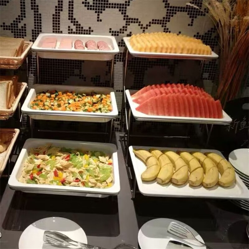 嘉宝日用密胺多层甜品蛋糕点心架自助餐食物展示架摆台凉菜熟食水果盘带盖 白盘深6.5cm+手提盖+弓形钢架