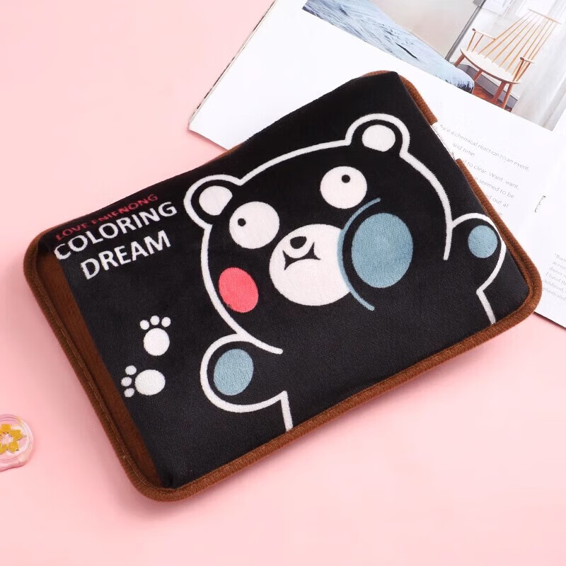 芗途卡通充电热水袋毛绒防爆电暖宝宝学生暖肚热敷暖水袋暖手袋暖手宝 卡通双插手/黑色熊