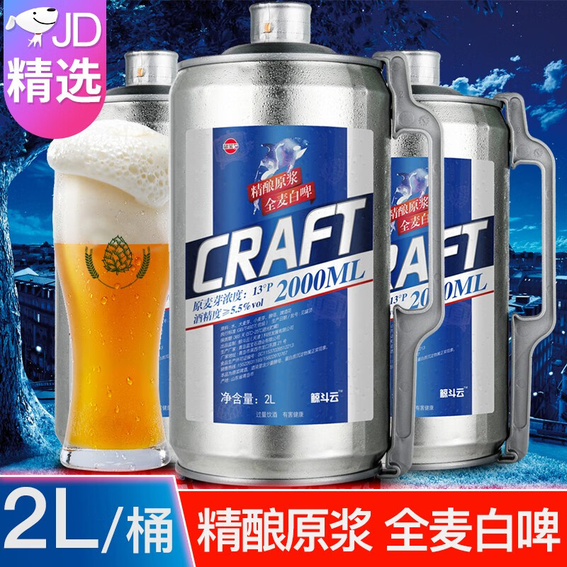 鲸斗云青岛优质原浆精酿啤酒小麦白啤鲜扎罐啤IPA烈性高度艾尔全麦啤酒 2L（4斤）*5桶装