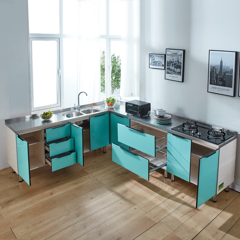 木兰旅灶台柜一体水槽柜不锈钢橱房柜简易一体组装整体厨房柜子不锈 