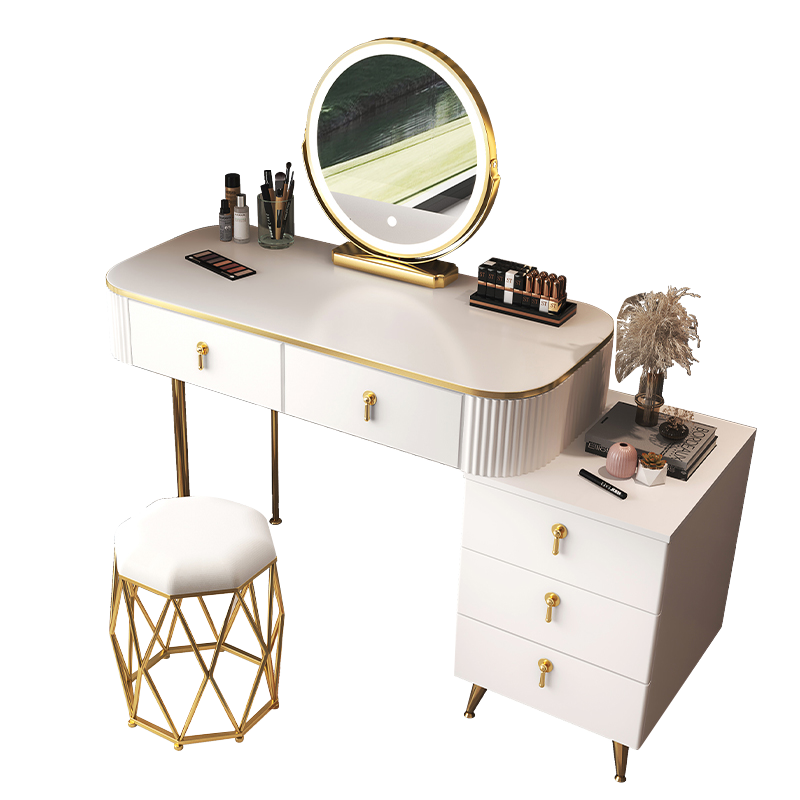 【工来工往】梳妆台北欧轻奢梳妆台梳妆桌柜子卧室现代简约小户型网红ins风化妆桌台一体可移动梳妆镜 倾城免漆款白色100CM(不带凳子)