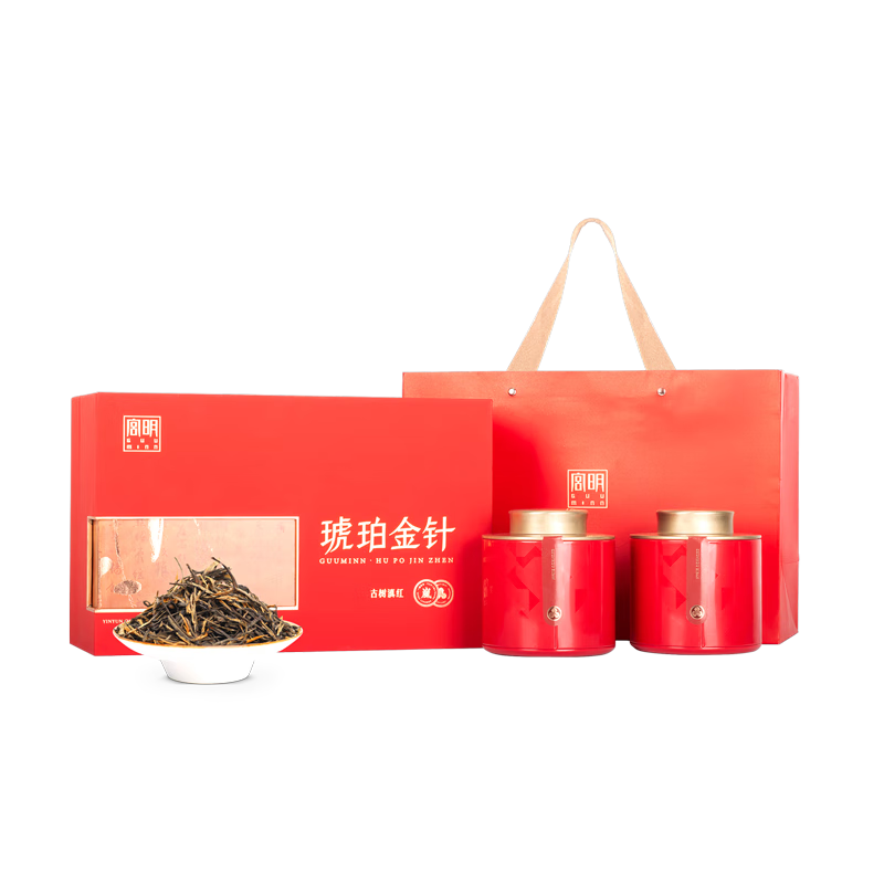 宮明茶葉 云南鳳慶高海拔古樹(shù)紅茶 琥珀金針 蜜香大金針滇紅茶200g 琥珀金針