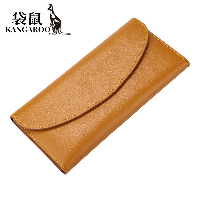袋鼠(kangaroo)甄选精品真牛皮简约女士钱包 时尚多功能钱夹长款手拿
