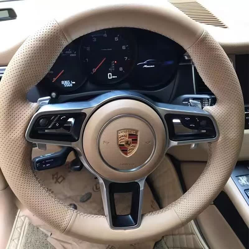 适用保时捷专用卡宴718手缝方向盘套macan911帕拉梅拉玛卡把套 米色