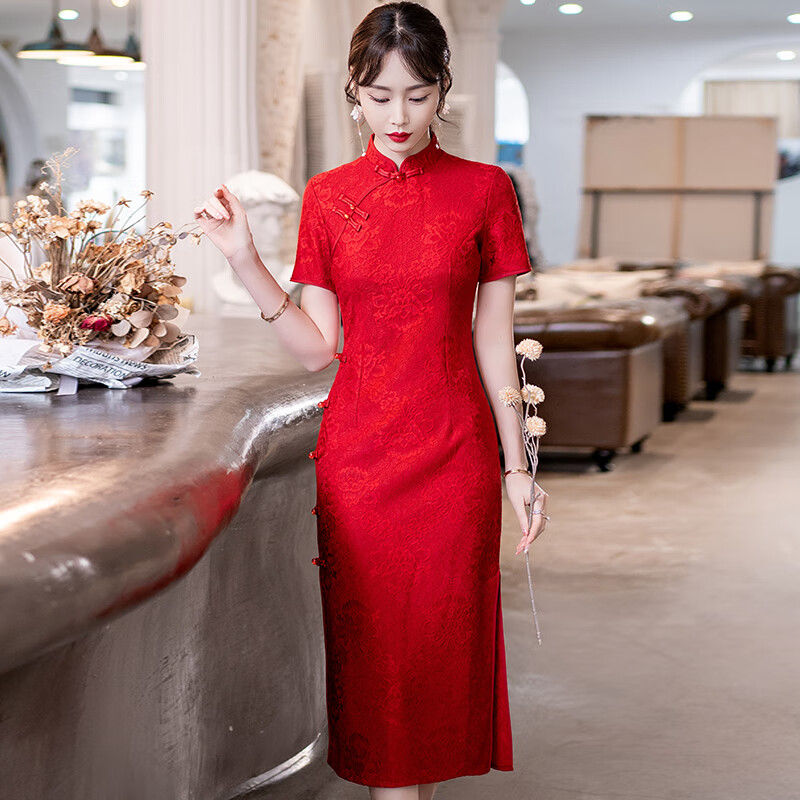 家隆名秀旗袍女 中式旗袍敬酒服酒红色回门新娘夏2023新款订婚礼服 红色 M怎么样,好用不?