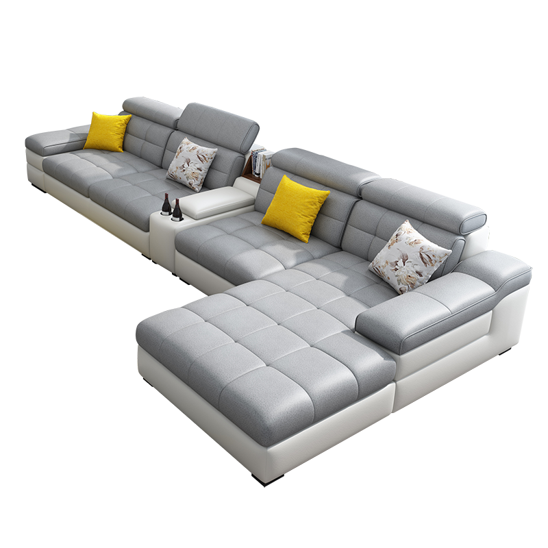 费杰罗 沙发 布艺沙发现代简约科技布意式极简客厅北欧大户型乳胶轻奢沙发 QS997# 双+单+边几+贵妃【3.38m】