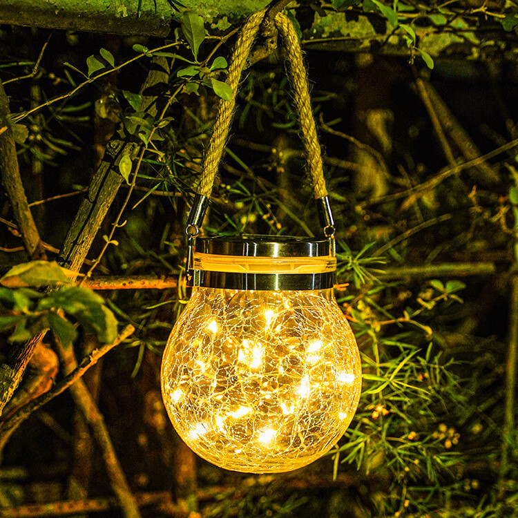 太阳能裂纹挂灯圆球玻璃罐子灯户外庭院装饰树灯铜线灯led圣诞灯 暖光 太阳能景观灯