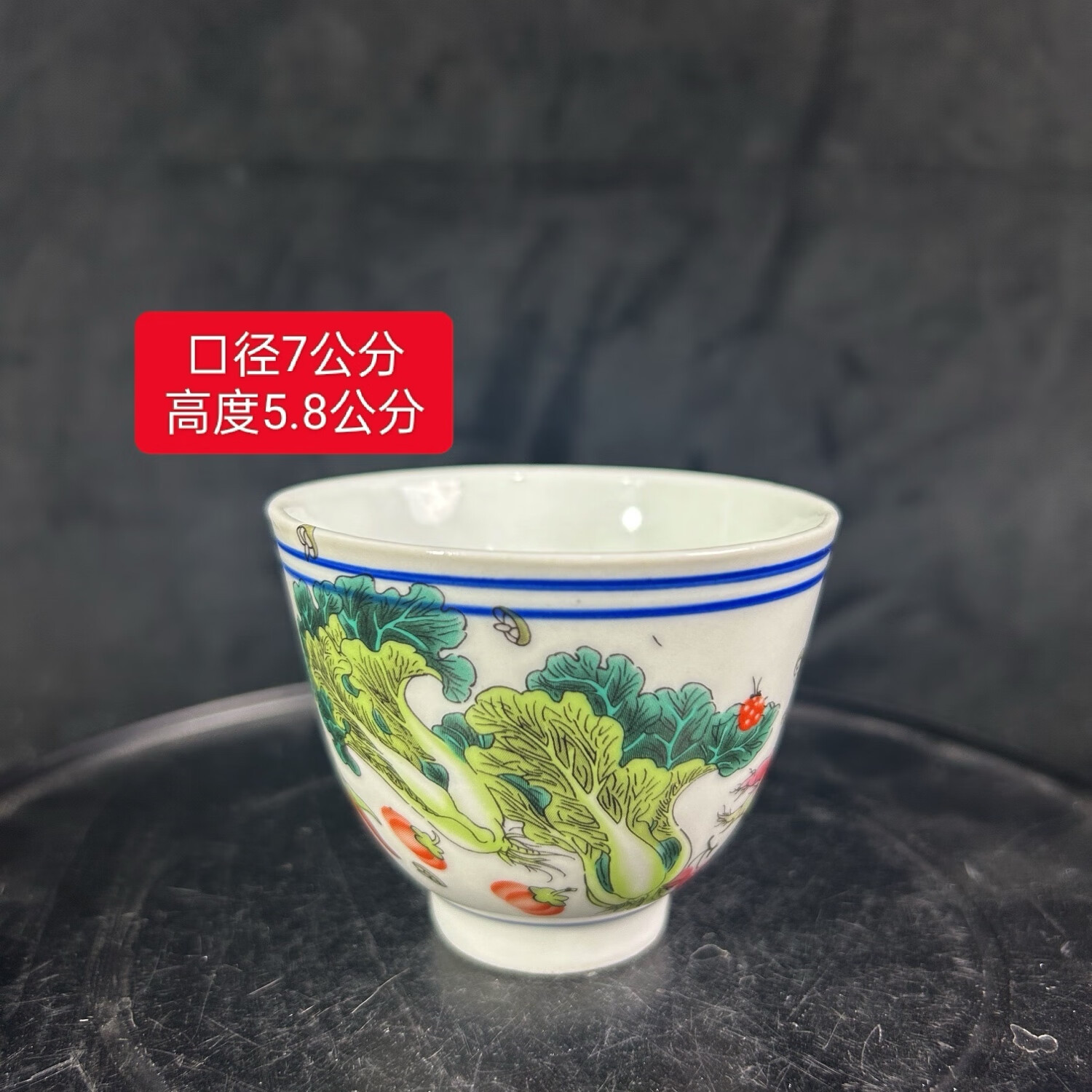 粉彩瓷茶杯景德鎮(zhèn)陶瓷釉上彩仿古瓷白菜紋主人茶杯80毫升品茗單杯