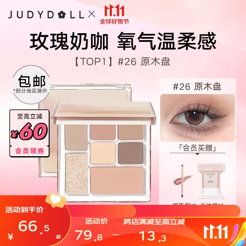橘朵（Judydoll）玩趣七色眼影盘 大地色玫瑰奶咖腮红高光修容通勤 生日礼物女 【TOP1】#26 原木盘属于什么档次？