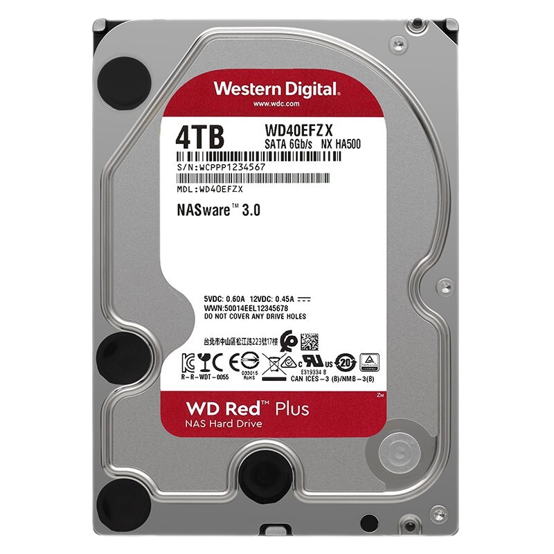 Western Digital 西部数据 红盘系列 4TB 3.5英寸 NAS硬盘 (5400rpm、SMR) WD40EFRX+铁威马 四盘位 NAS网络存储