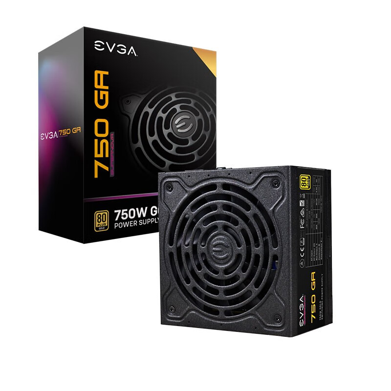 EVGA 额定750W GA电脑电源(80PLUS金牌/全模组/10年质保/DBB轴承风扇/全日系电容台式主机电源)