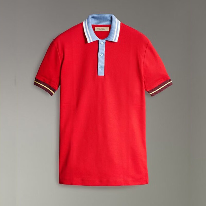 博柏利 BURBERRY 男士镉红色双色条纹针织装饰棉质Polo衫 40700501 XL