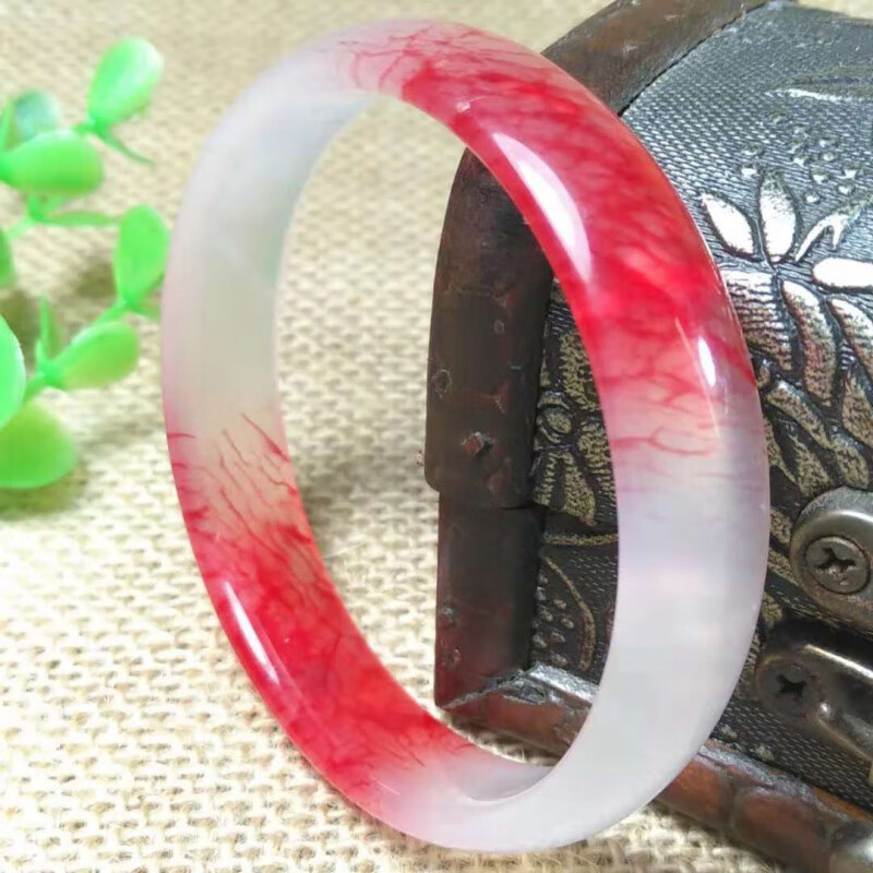 璀福银楼鸡血玉手镯岫玉  冰润红白 内径约52-53mm