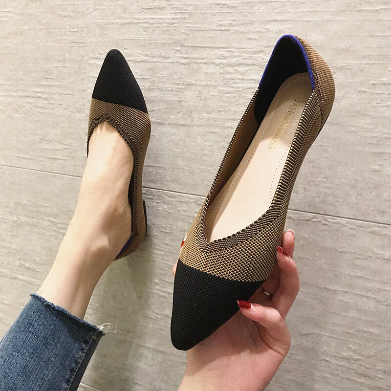 makeqie王妃鞋针织单鞋女平底鞋2020新款尖头软底百搭舒适女鞋子休闲