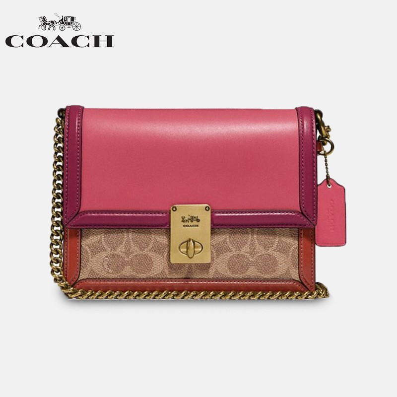 coach 蔻驰女包马车logo女包专柜款单肩粉色小方包送女友礼物 粉色