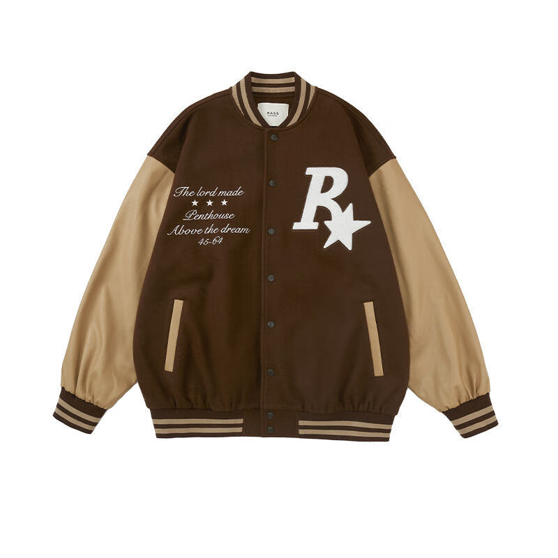 铭汇通rass外套rass咖色刺绣星星棒球服夹克潮牌美式高街宽松百搭秋季