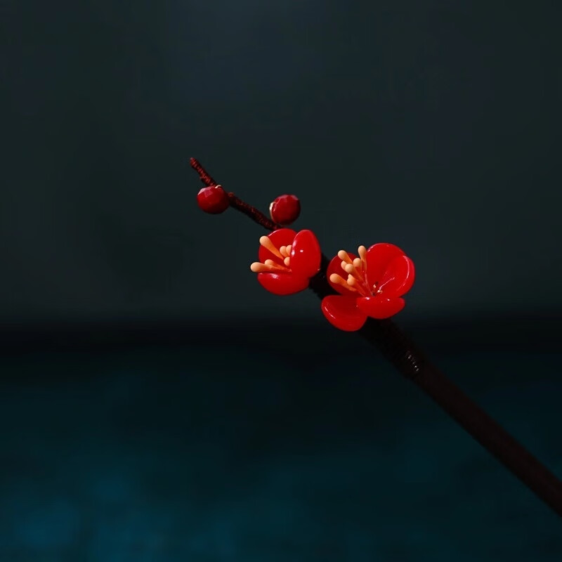 梅花簪子 宋制汉服头饰 中国风旗袍盘发木簪简约红色花朵发饰古风 01