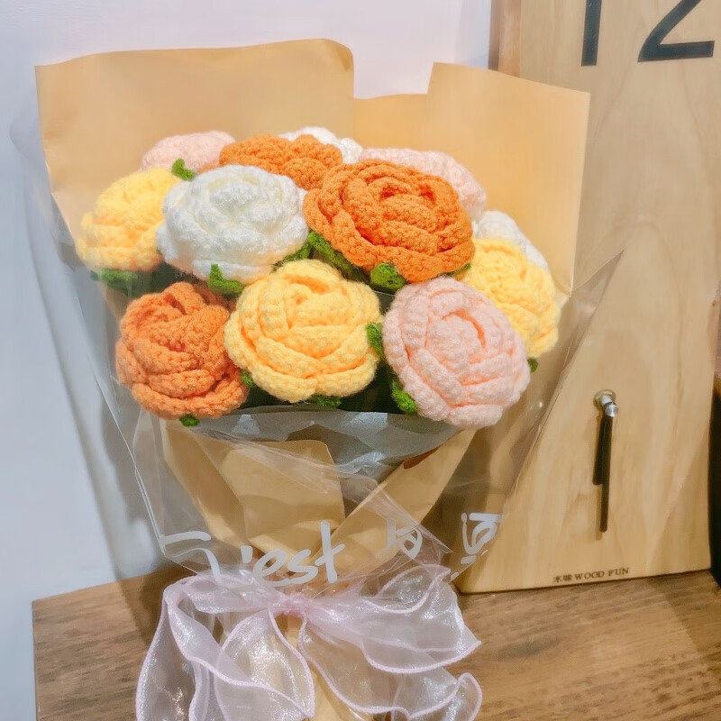 法漫玫【圣诞节精选】手工编织玫瑰花束毛线自制钩针diy材料包成品