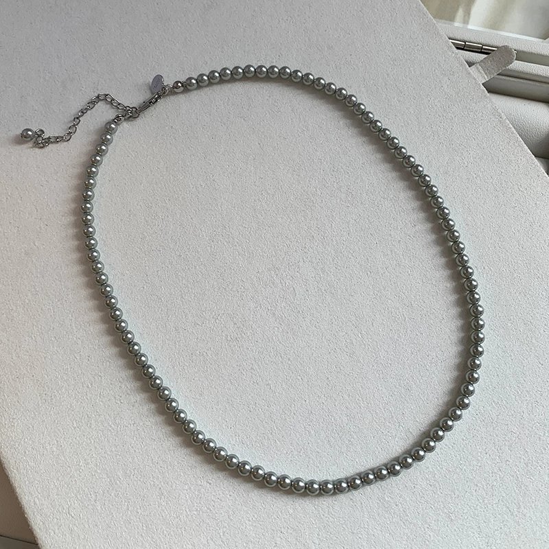 正圆珍珠项链女轻奢小众时尚年轻2023年新款锁骨 4mm银灰色珍珠项链