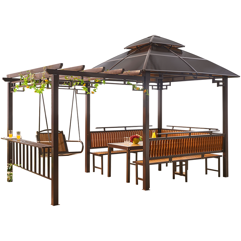 嘉勒美户外凉亭葡萄架别墅庭院设计帐篷亭子室外露台花园铁艺休闲秋千 整套葡萄架凉亭+桌子
