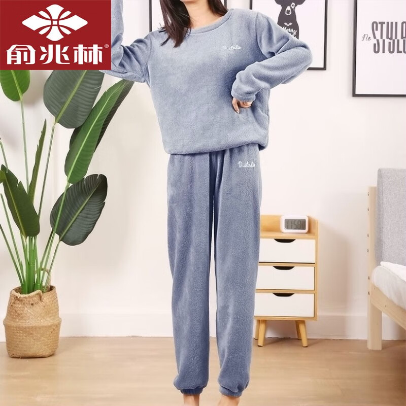 俞兆林珊瑚绒睡衣女秋冬外穿加绒加厚仙女暖暖套装家居服保暖内衣 德芙可可色/2件套上衣+裤子 95-140斤