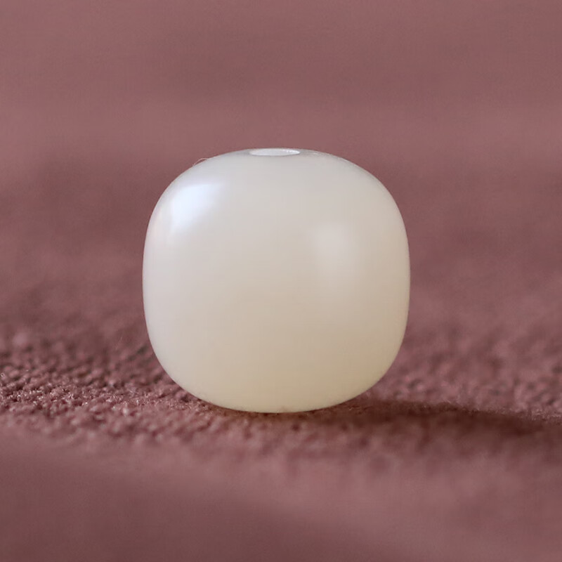 炫帕天然藕粉和田玉珠子散珠老型桶珠单颗玉珠子文玩配饰玉石单珠配珠