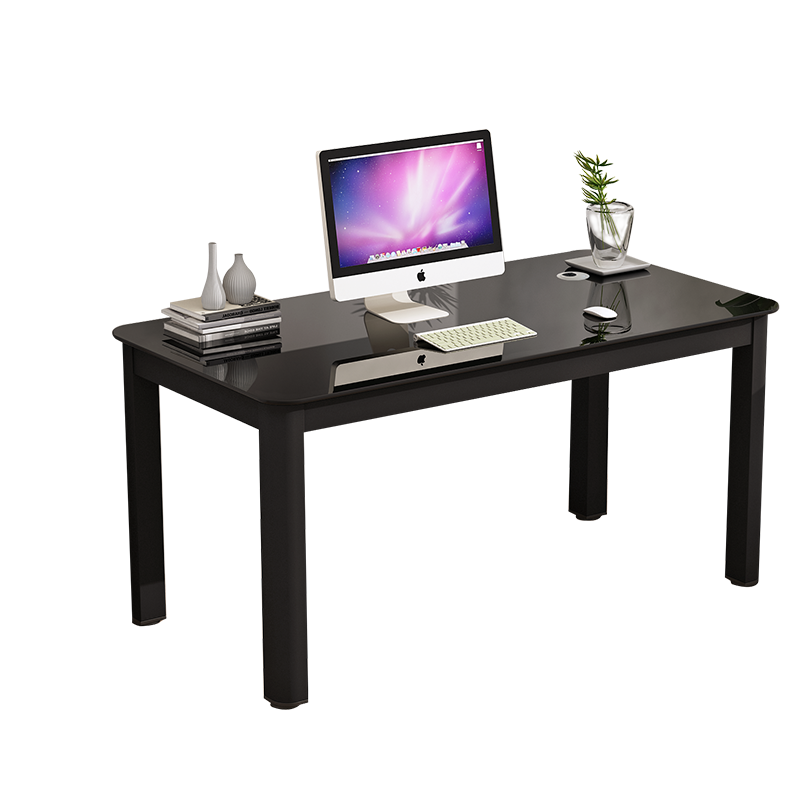 凡社 电脑桌 两用台式家用现代简约加粗桌腿学习书桌 办公电脑桌子钢化玻璃 120*60cm 黑色FZ3BB3
