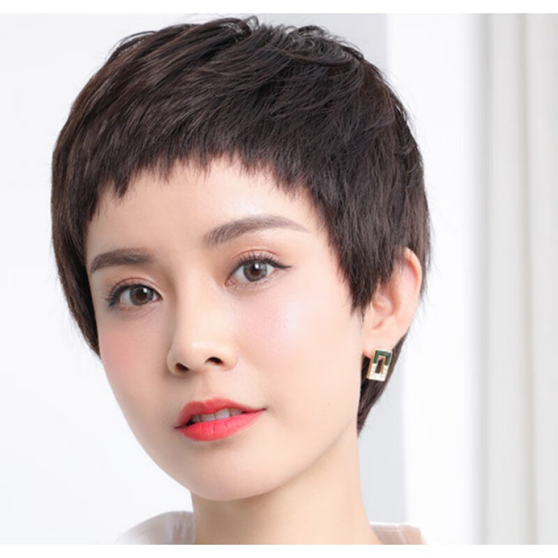 假发女短发圆脸全头套狗啃刘海网红逼真帅气真头发精修整顶假发套