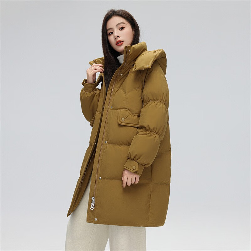雪中飞【反季清仓】秋冬可脱卸帽H版型斜插口袋百搭防风袖口羽绒服女 橄榄绿 XL 175/92A