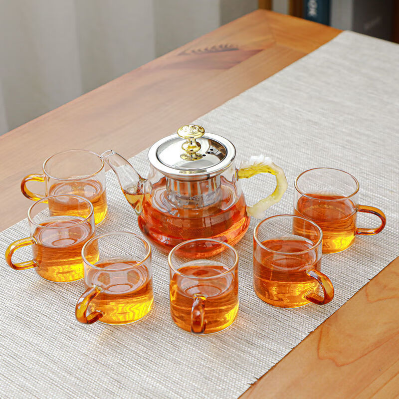 茶具家用简约客厅茶台透明茶杯花茶壶泡茶器整套 黄龙壶 6杯-7件套
