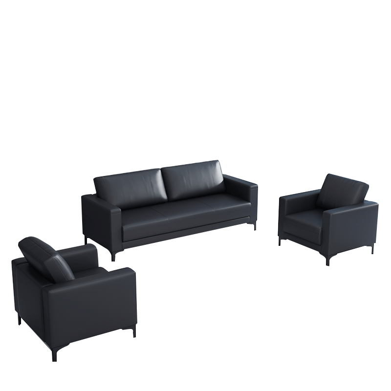 隆旭  办公沙发茶几组合商务办公室接待会客沙发 黑色 西皮三人位