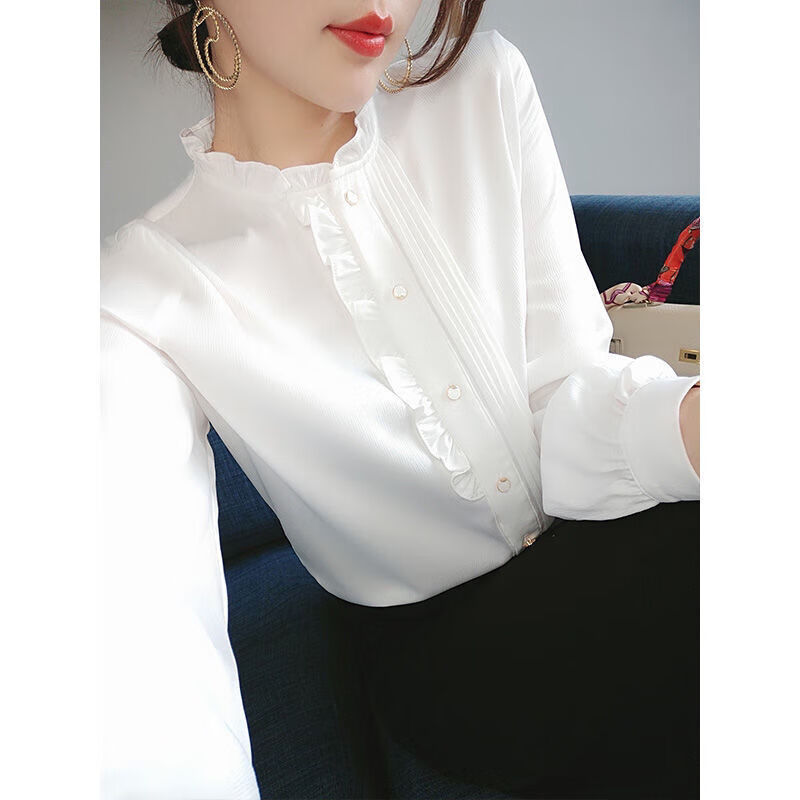 啾叮长袖雪纺衫衣服显瘦打底女士秋天穿的女神新衣新款气质衬衫女薄衬