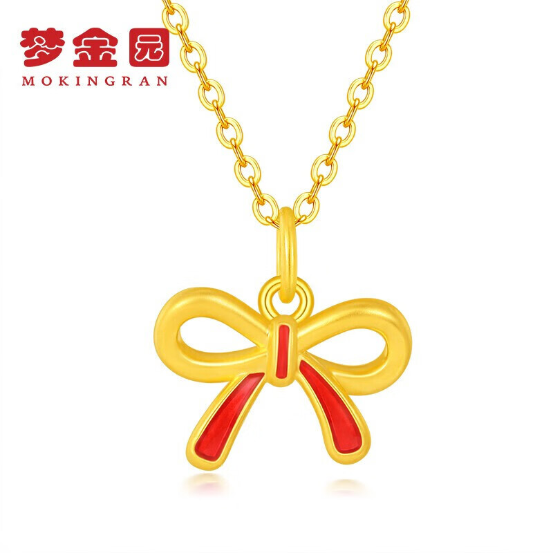 梦金园 黄金吊坠 3D硬金蝴蝶结挂坠少女心同心结坠子女款 定价