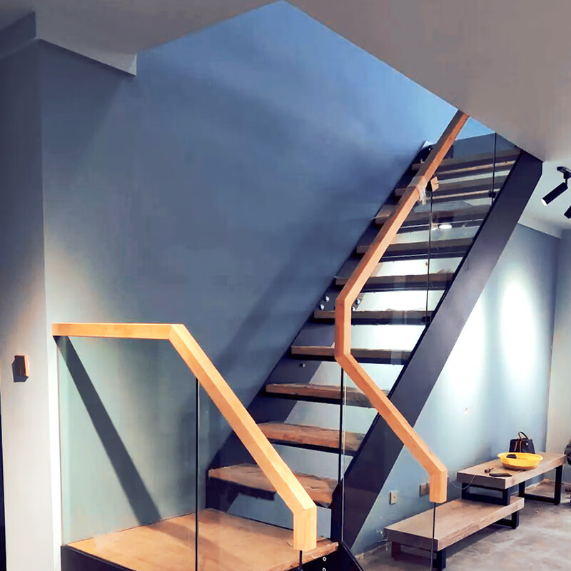 梁隔层别墅楼梯旋转室内现代室内实木定制 双侧护栏一步价格(含玻璃)