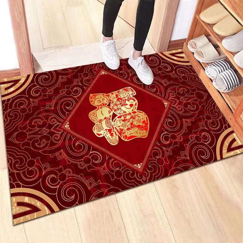 季象马年新年入户门地垫春节喜庆红色脚垫家用玄关进门口家用蹭土垫子 平安喜乐 60X90 cm（玄关适用）