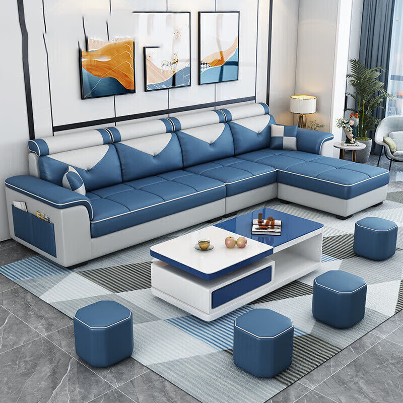 欧卡蔻2025新款沙发客厅整装大小户型简约现代轻奢科技布布艺沙发组合 梵星蓝-免洗科技布 乳胶版四位+脚踏