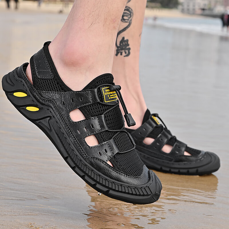 足力健爸妈鞋老人鞋男夏季新款网面透气凉鞋软底防滑中老年舒适一脚蹬