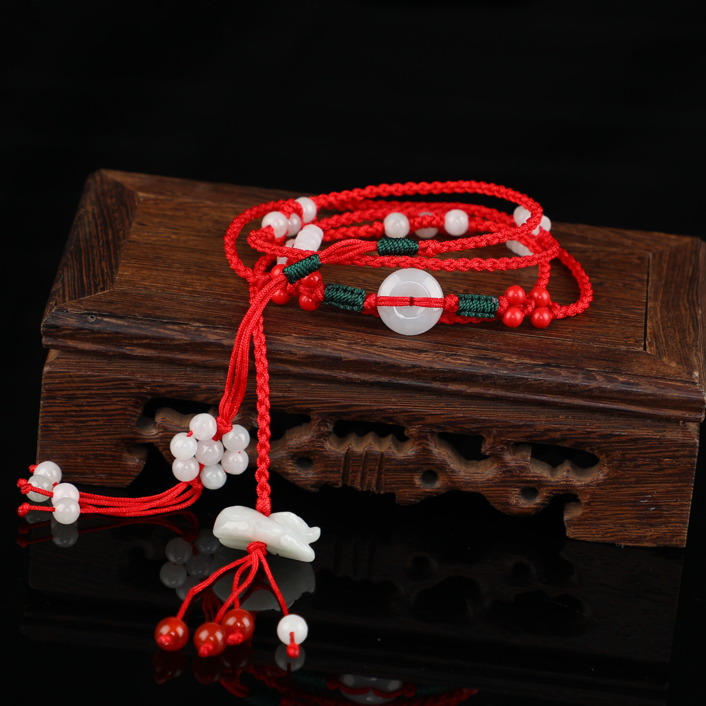 uosu2023兔年本命年腰链女翡翠生肖兔红绳女手工编织平安扣红腰绳