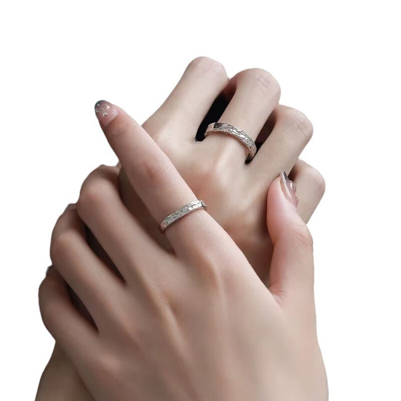 老银匠冰川情侣对戒S925纯银戒指男女一对小众设计感七夕礼物送女友 925 冰川情侣一对 可刻字+鉴定证 开口可调节