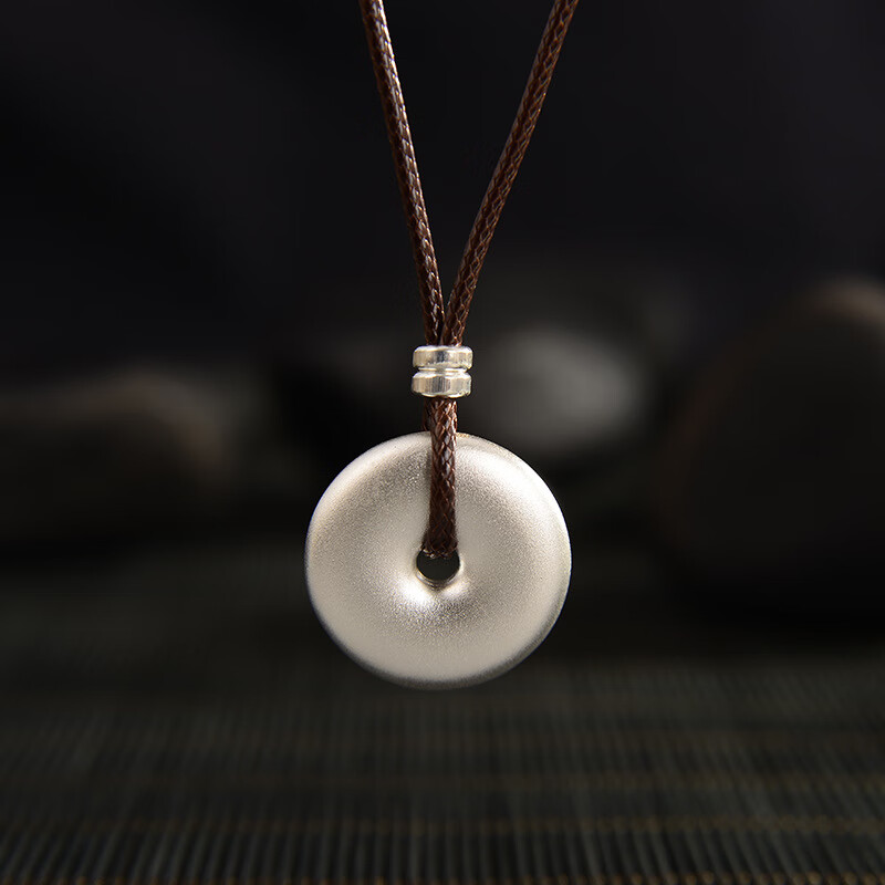 提伯斯足银99平安扣银吊坠复古古法实心简约情侣挂件银吊坠七夕情人节